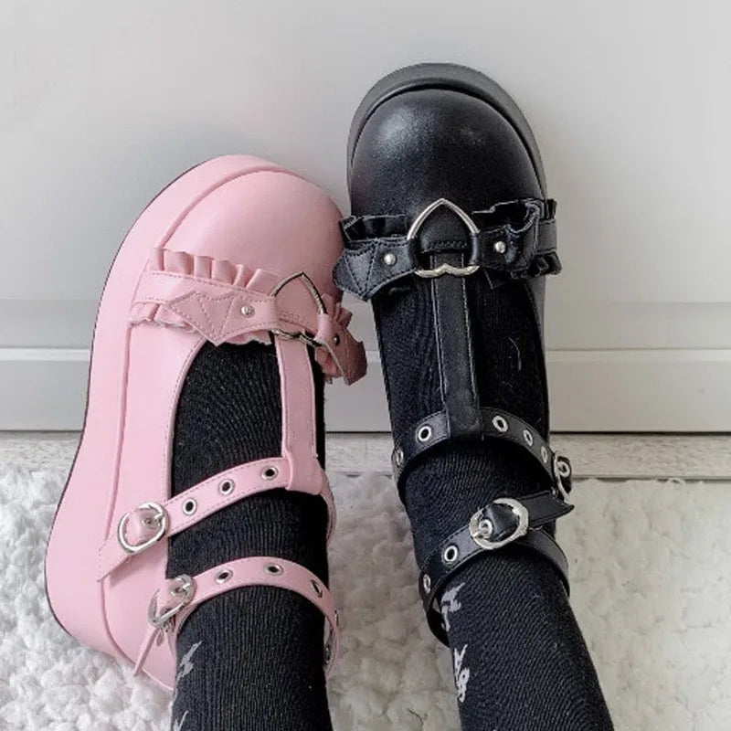 Pink/Black PU Lolita Kawaii Shoes