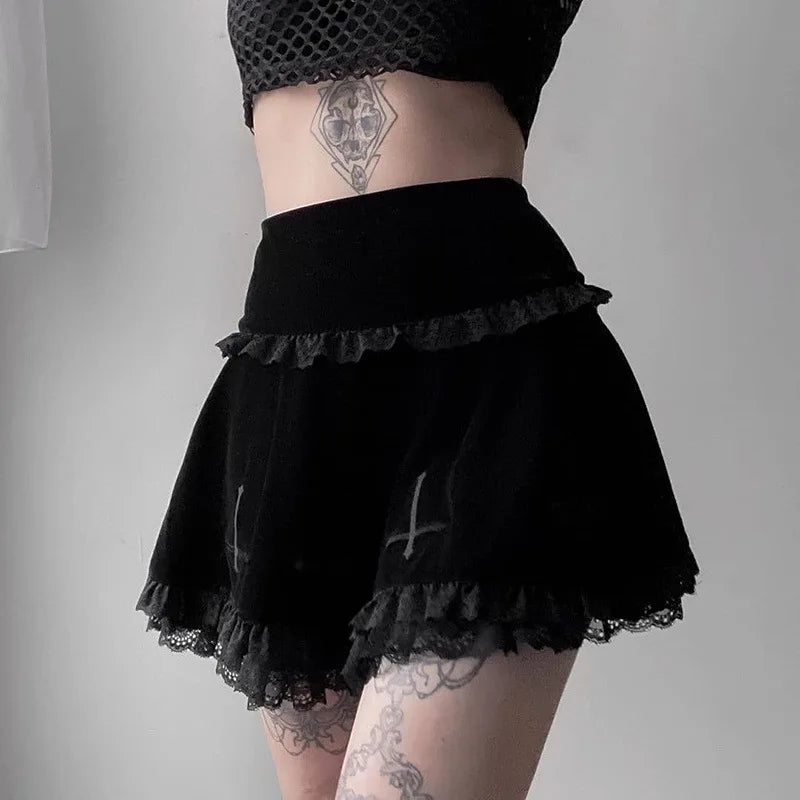 Black Goth Embroidery Lace Trim Mini Skirt Rags N Rituals black-goth-embroidery-lace-trim-mini-skirt-rags-n-rituals