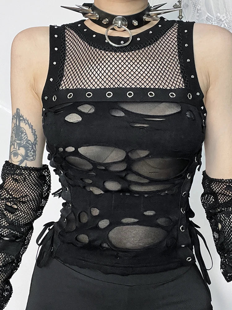 Black Gothic Mesh Vest Lace Up Top – Rags n Rituals