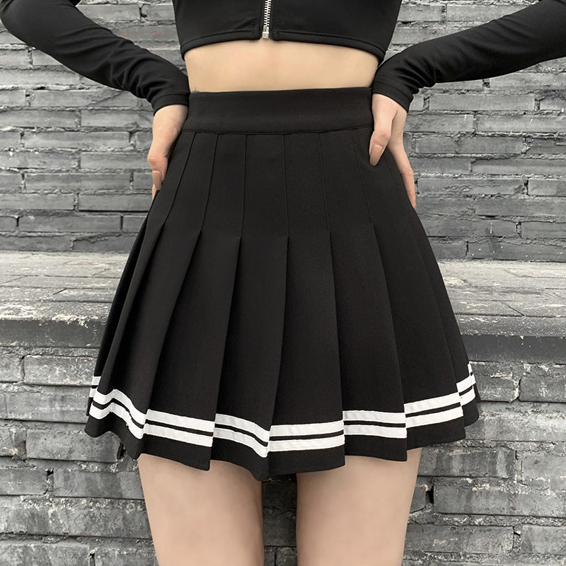 Deadly Delight' Black Grunge Skirt with White Stripes Black / Xs
