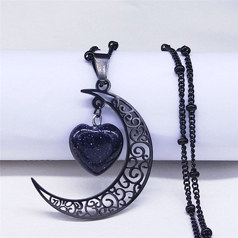 'Omens' Black Heart Moon Necklace