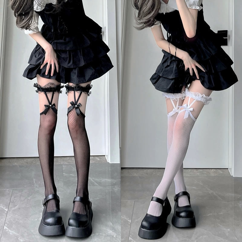 Goth 'Aletta' Black/White Lolita Anime Stockings
