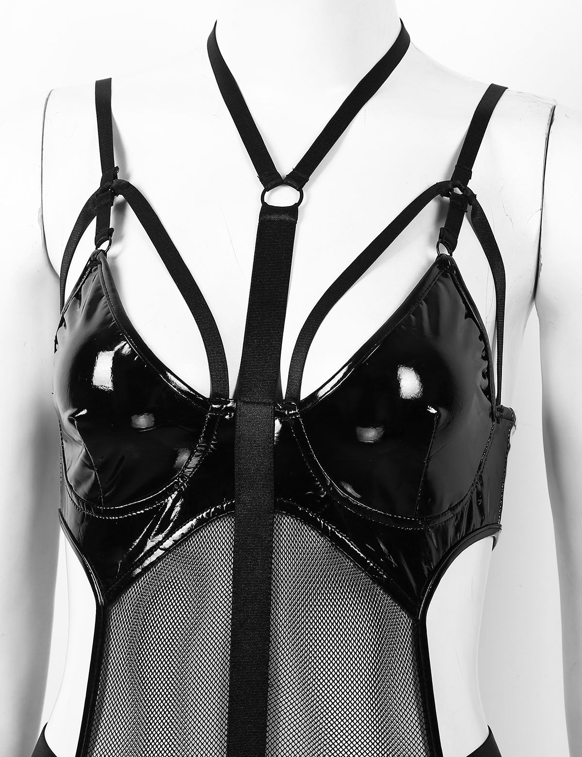 Rags n Rituals 'Meet the Creeper' wet look mesh harness bodysuit at $32.99 USD
