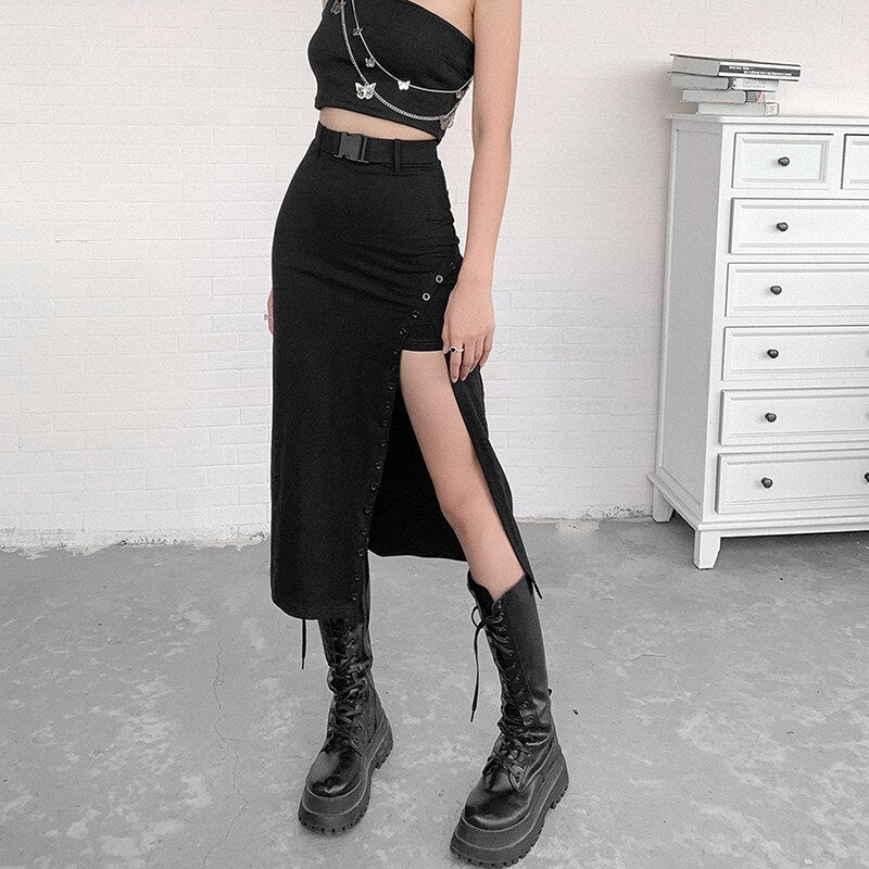 Rags n Rituals 'Evil Kin' Black long skirt with slit at $33.99 USD