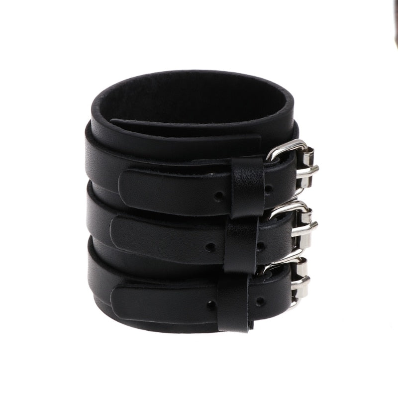 Faux Leather Black Bikers Bracelets