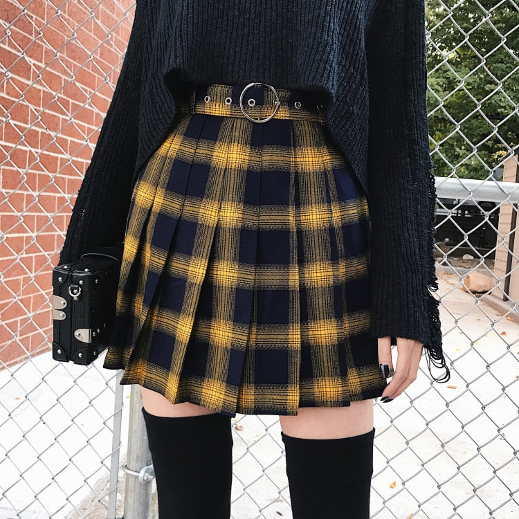 Rags n Rituals 'Miss Morgue' Black and yellow plaid skirt at $34.99 USD