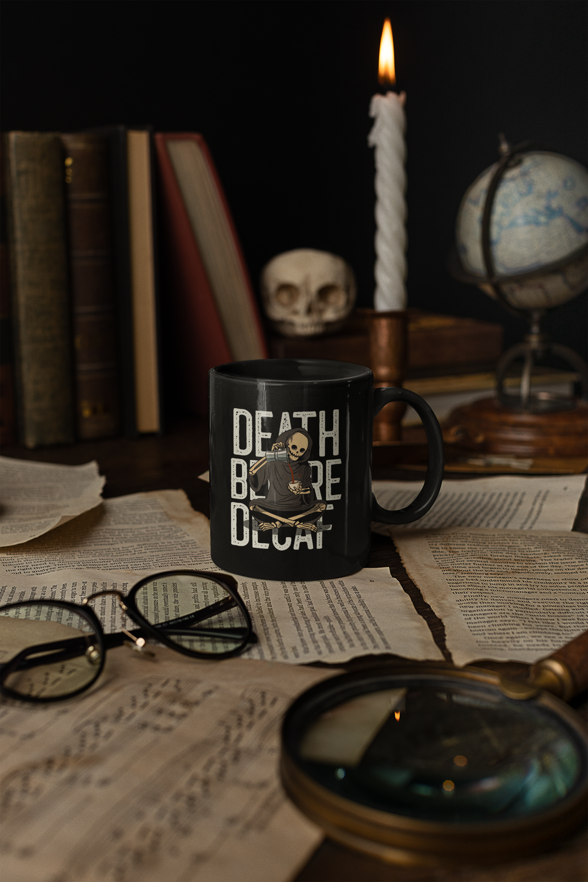 'Death Before Decaf' Black Glossy 11oz Mug