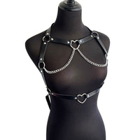 'Dark Love' Black Faux Leather Harness with Heart Detail & Chains
