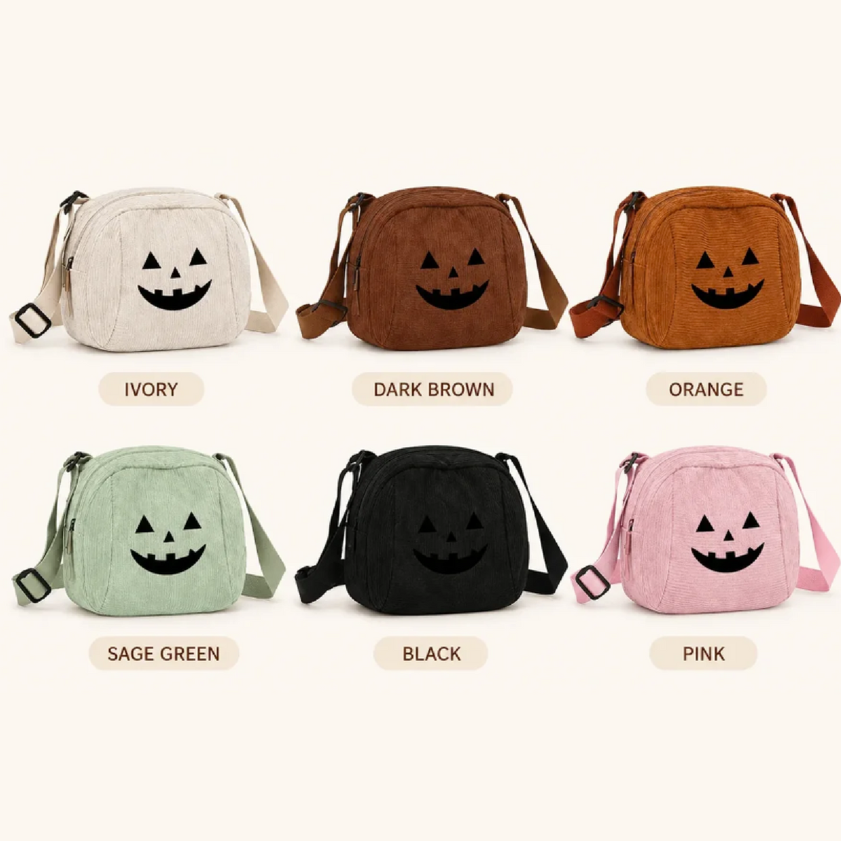 Spooky Pumpkin Corduroy Crossbody Bag (6 Colours)