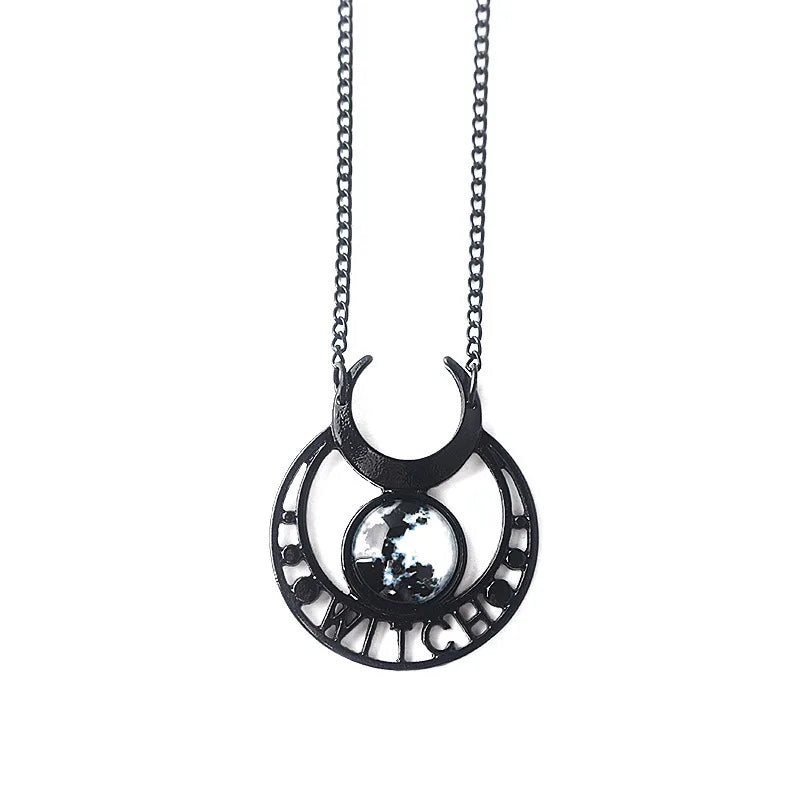'Binx' Black Gothic Witch Moon Necklace