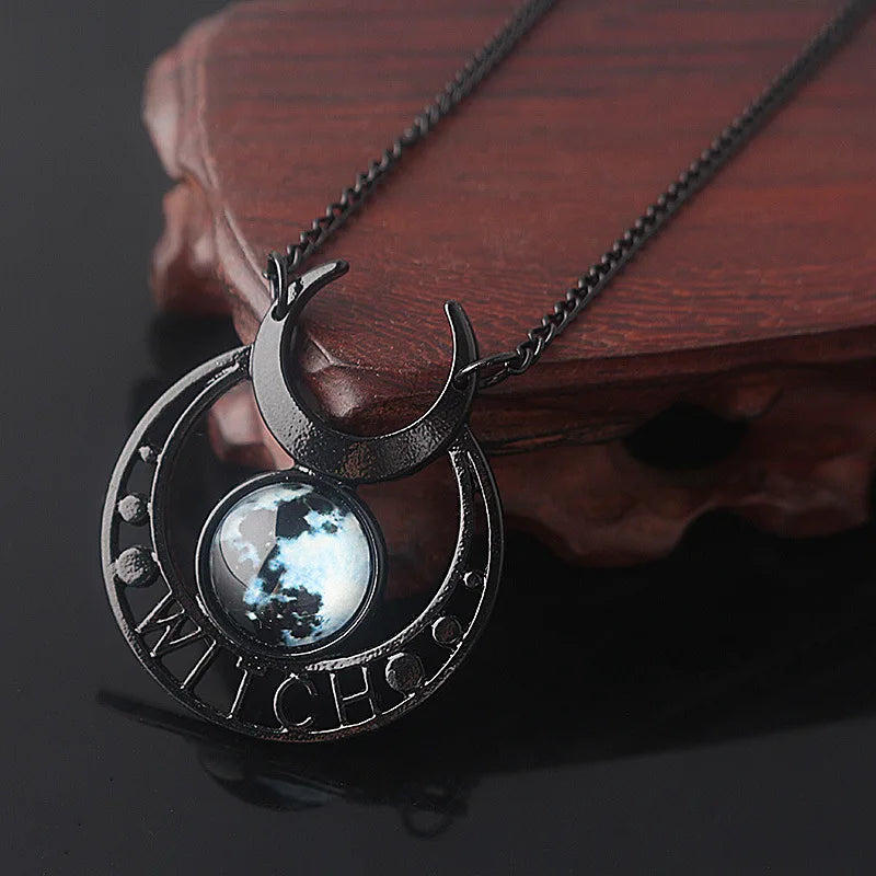 'Binx' Black Gothic Witch Moon Necklace