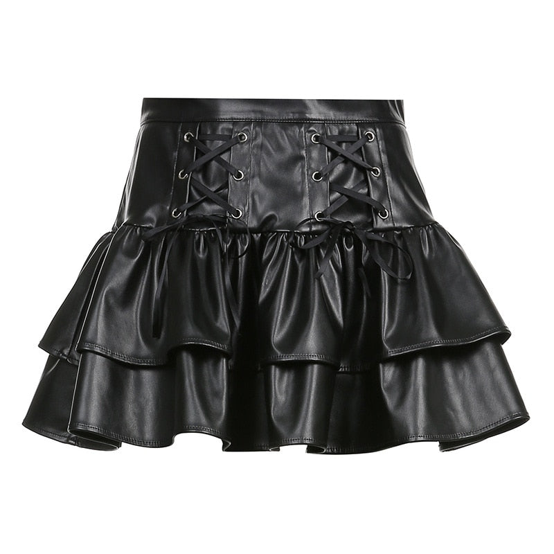 'Our Love' Black High Waist Pleated PU Leather Mini Skirt
