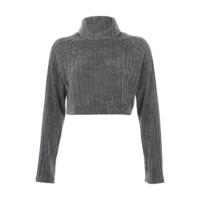 'Bedlam' Black/Grey Cropped High Roll Neck Sweater