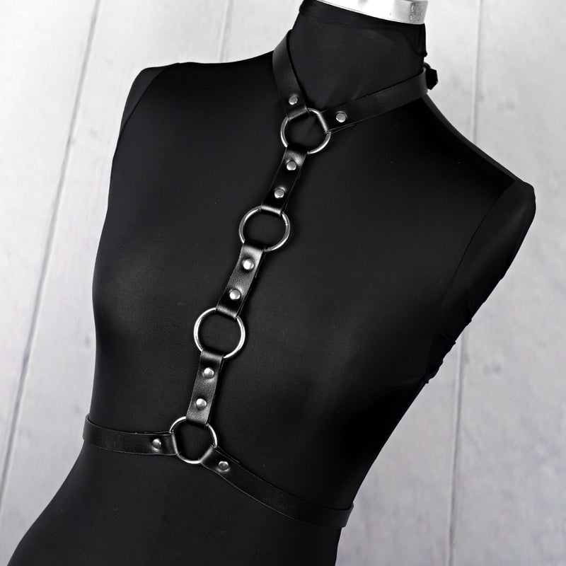 Black Alt Goth PU Leather Full Body Harness Set