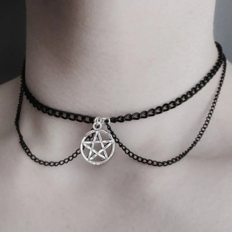 Black Goth Witch Pentagram Choker