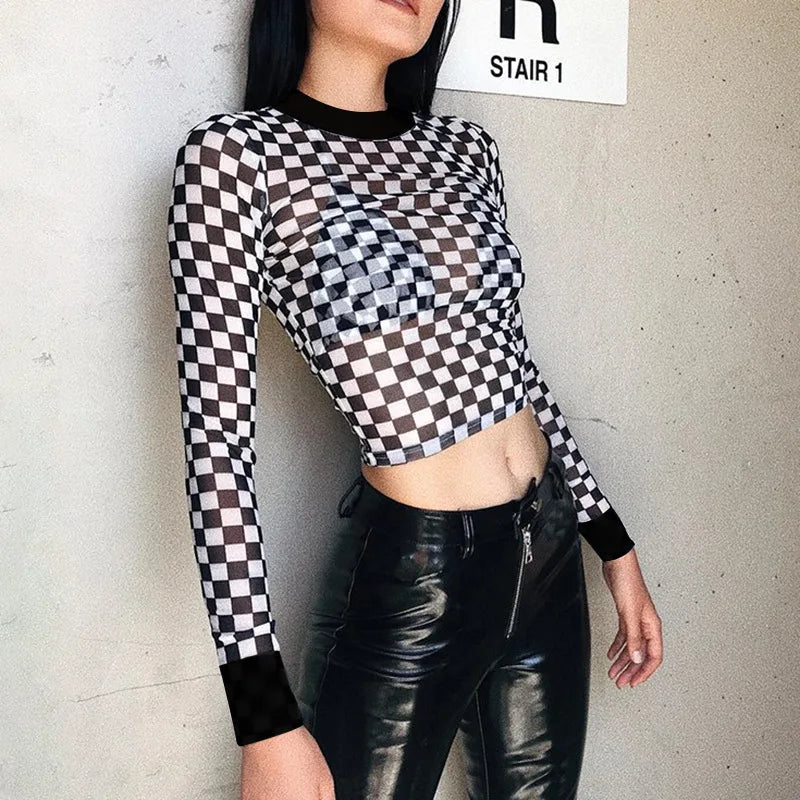 Black Plaid Checkerboard Top