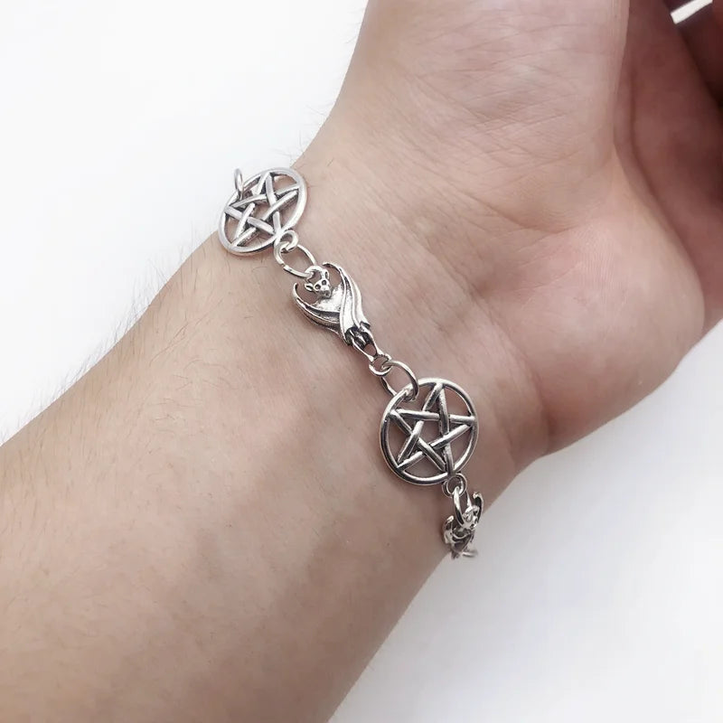 Occult Dark Goth Pentagram Bat Bracelet