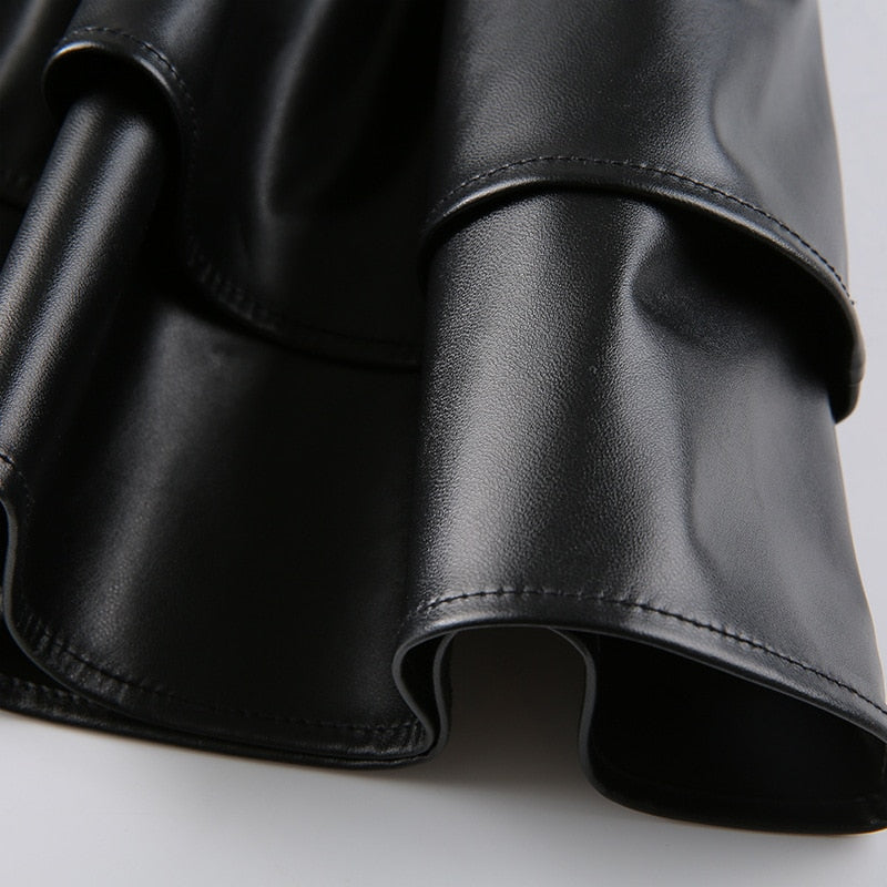 'Our Love' Black High Waist Pleated PU Leather Mini Skirt