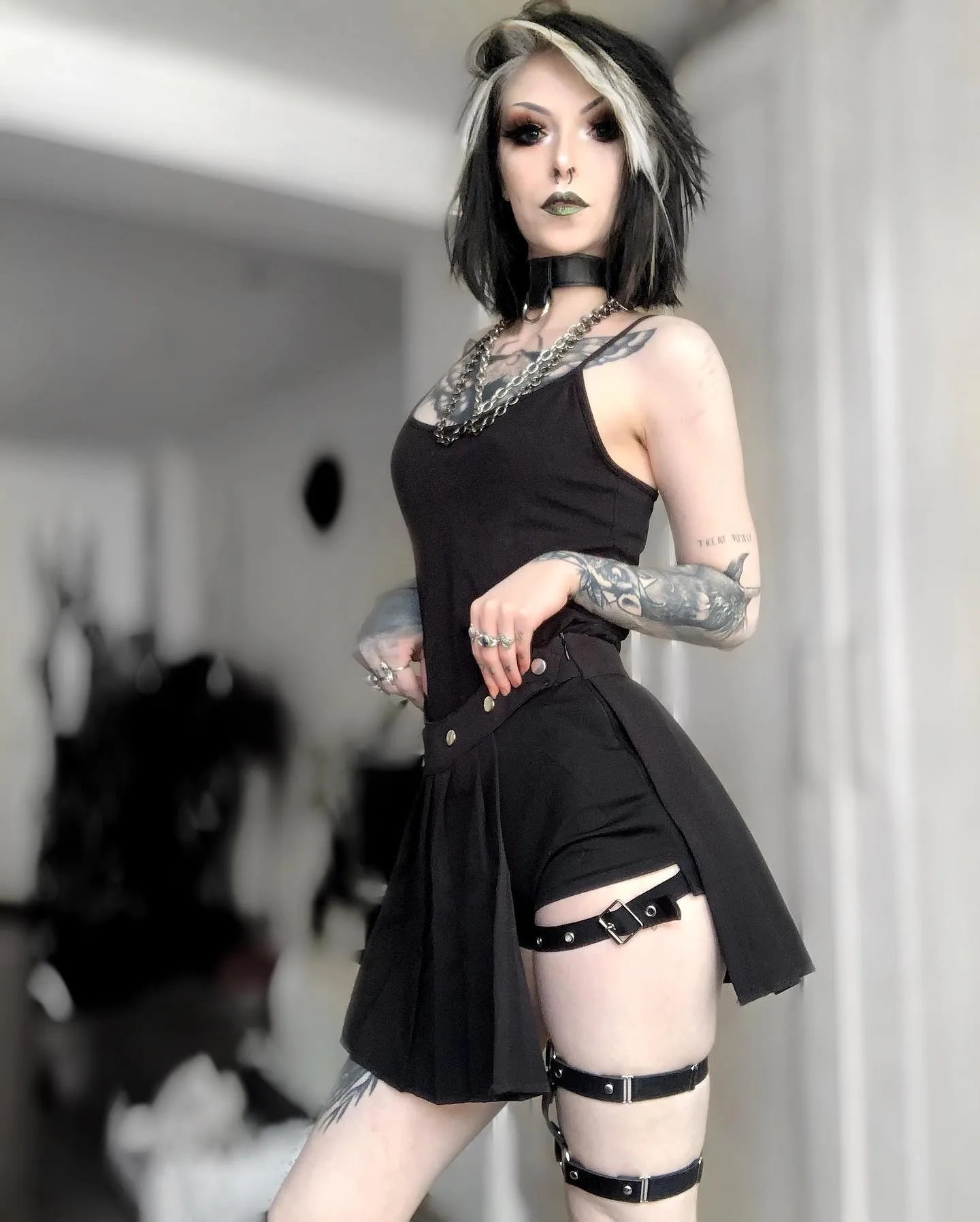 Omen' Black Gothic Pleated Skirt with Shorts Rags n Rituals Omen' Black Gothic Pleated Skirt with Shorts Rags n Rituals