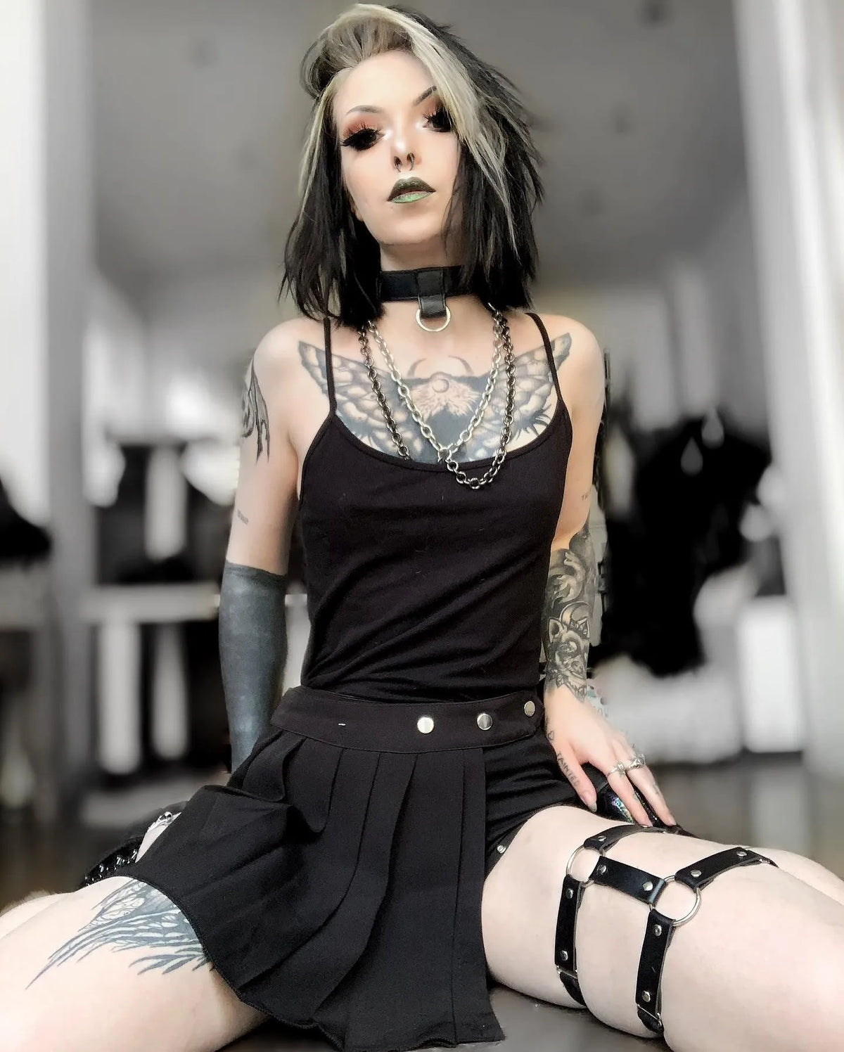'Omen' Black Gothic Pleated Skirt with Shorts