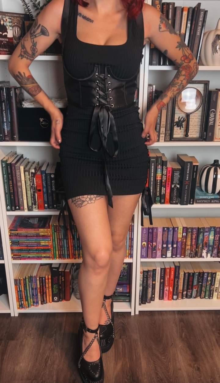 'Fallen Angel' Black Lace Up Sexy Goth Bodycon Dress