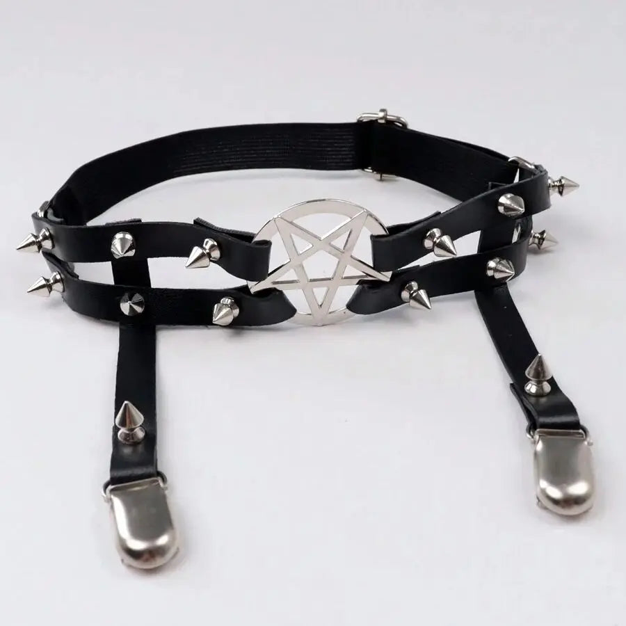 Black Pentagram Leg Rivet Garter Belt Rags n Rituals Black Pentagram Leg Rivet Garter Belt Rags n Rituals