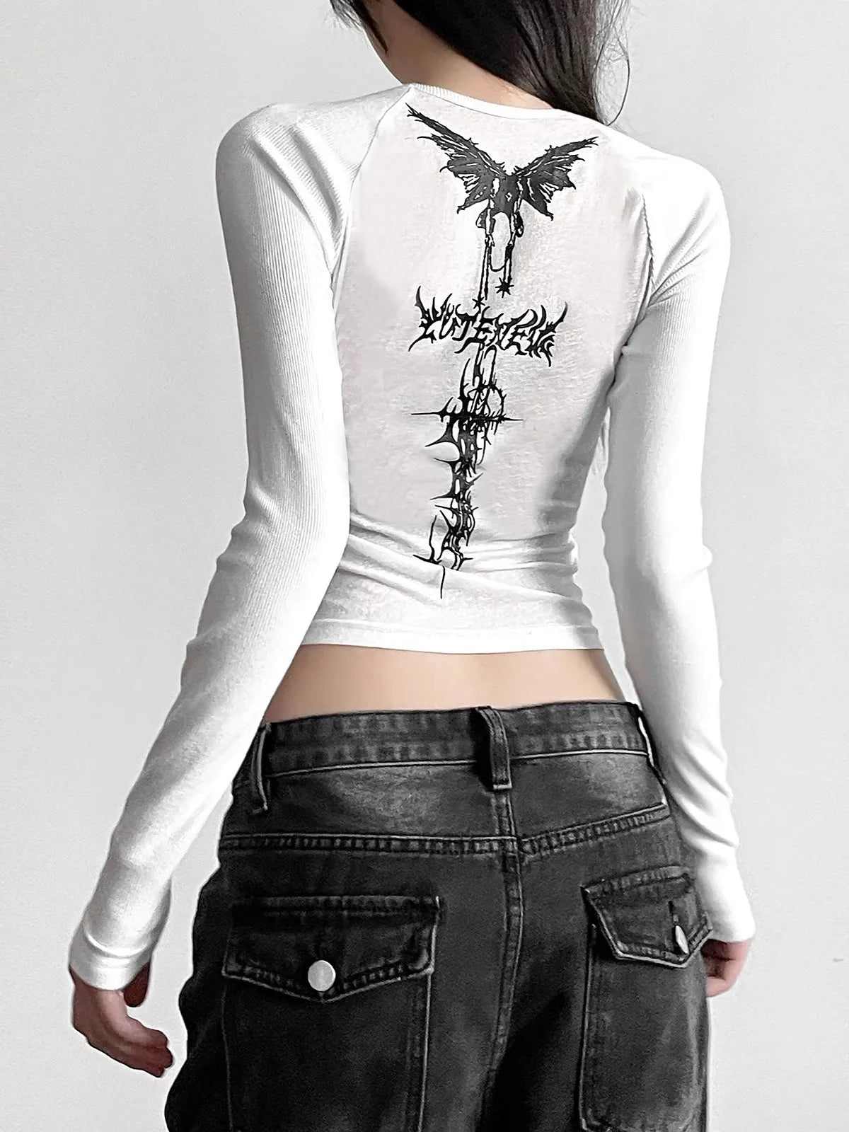 Y2K White Grunge Crop Top – Rags n Rituals Y2K White Grunge Crop Top – Rags n Rituals