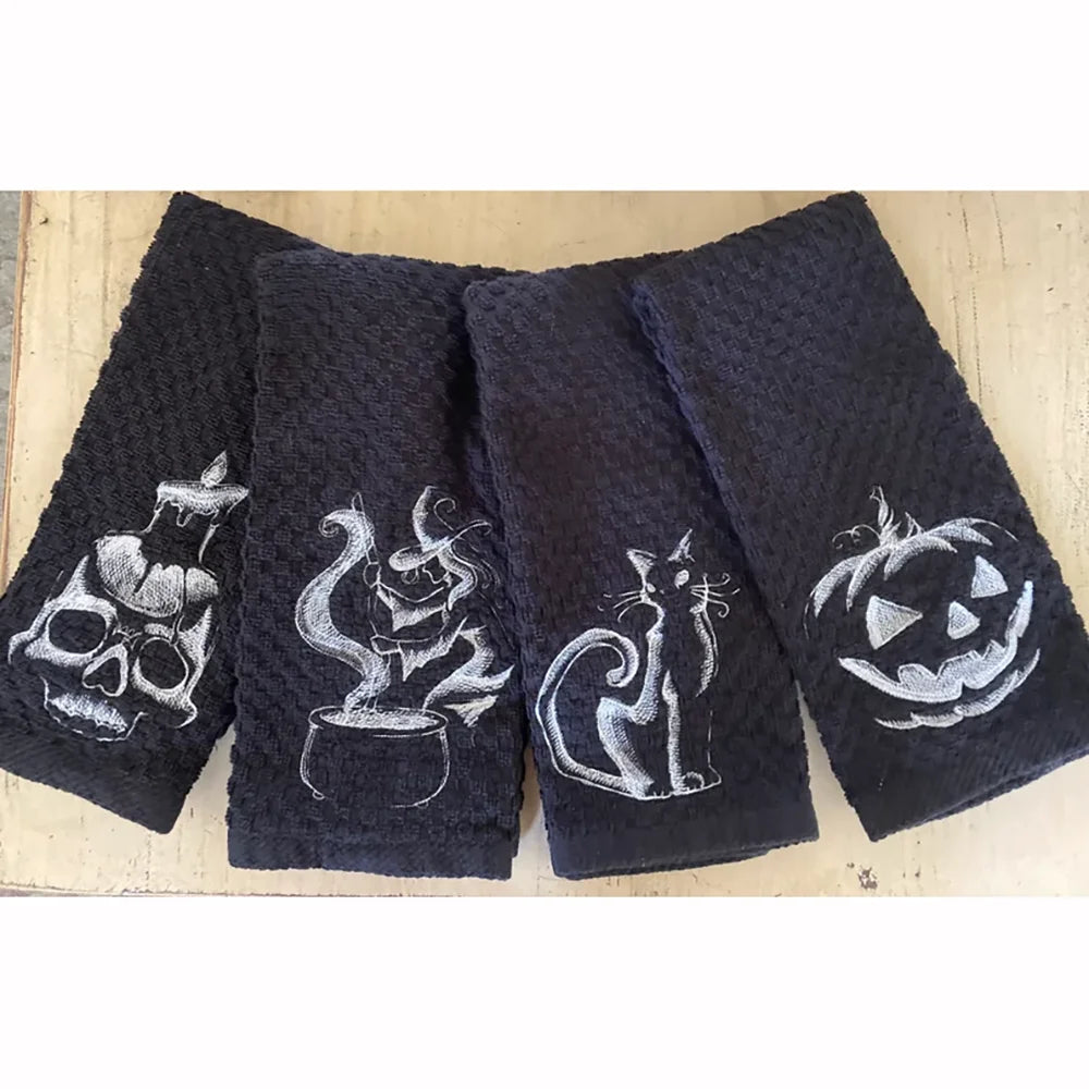 1Pcs Black Skull Pumpkin Waffle Tea Towel