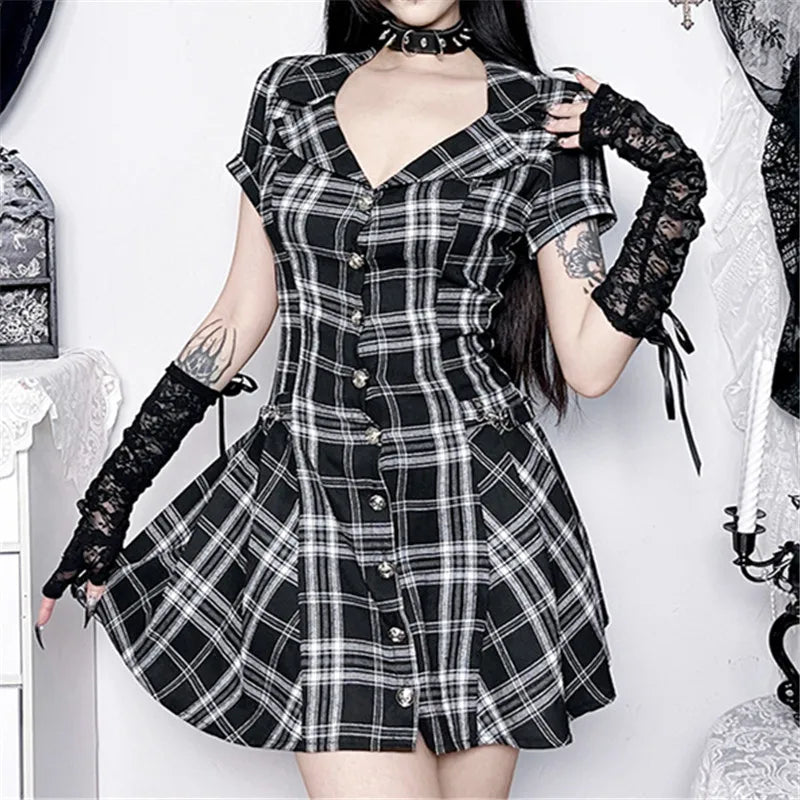 Damnation' Black Plaid Dark Grunge A-line Dress – Rags n Rituals