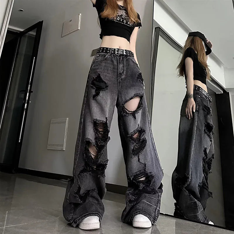 'No Return' Black Alt Grunge Ripped Pants
