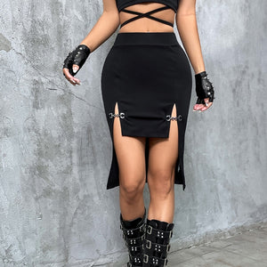 'Intensifying' Black Grunge Aesthetic Split Mini Skirt