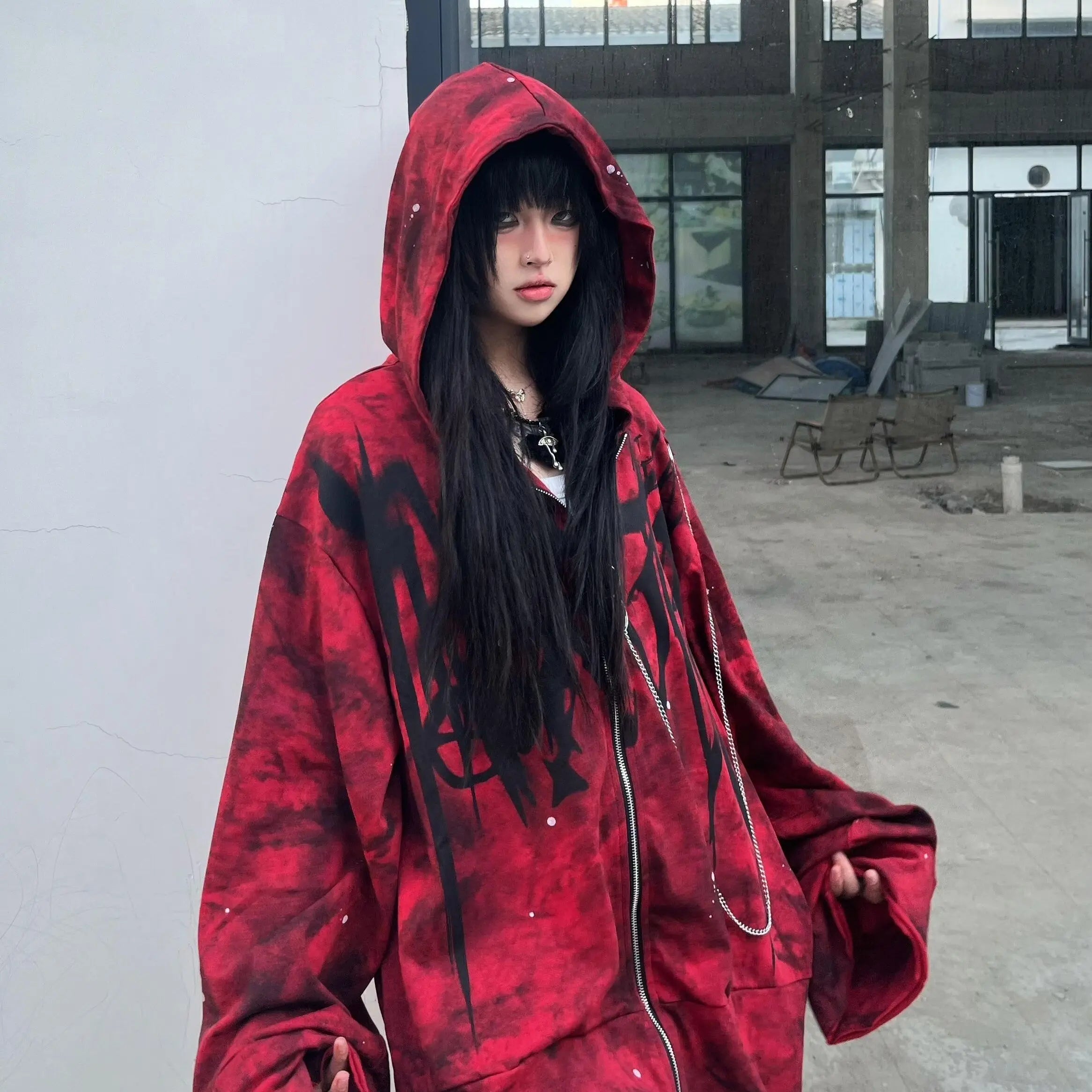 Red Y2k Aesthetic Oversized Grunge Hoodie – Rags n Rituals