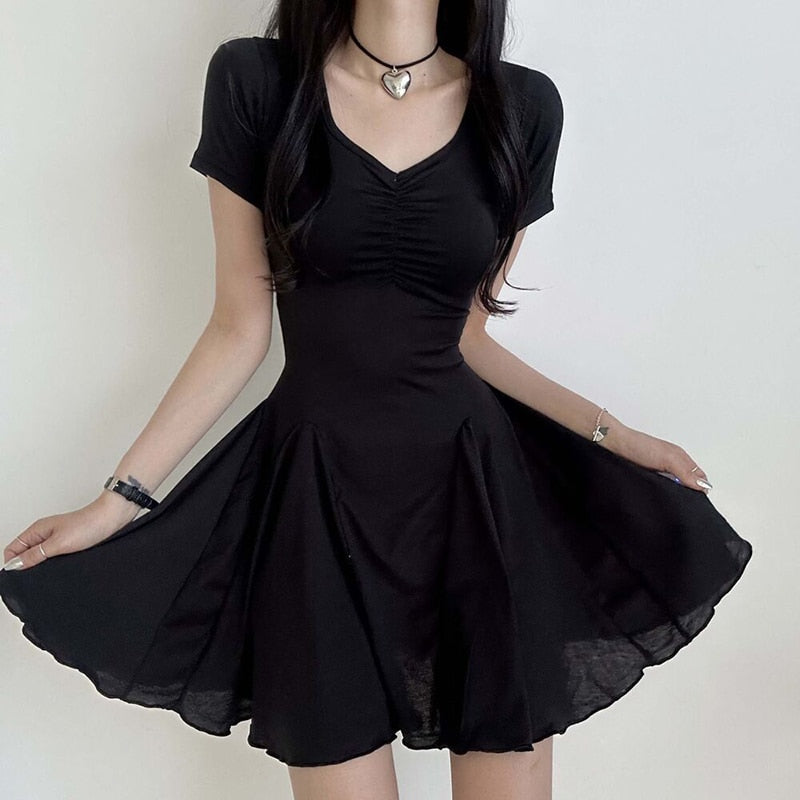'Prey' Black Alternative V-Neck Casual Dress
