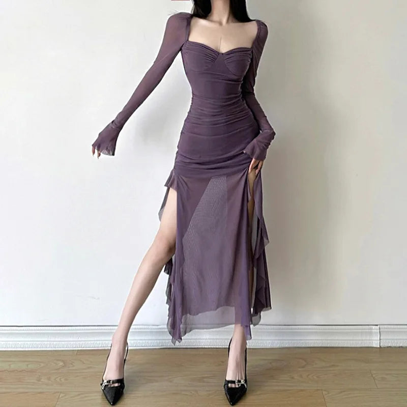 Goth 'Bring on the Night' Purple/Black Translucent Dress PURPLE / XL Goth 'Bring on the Night' Purple/Black Translucent Dress PURPLE / XL