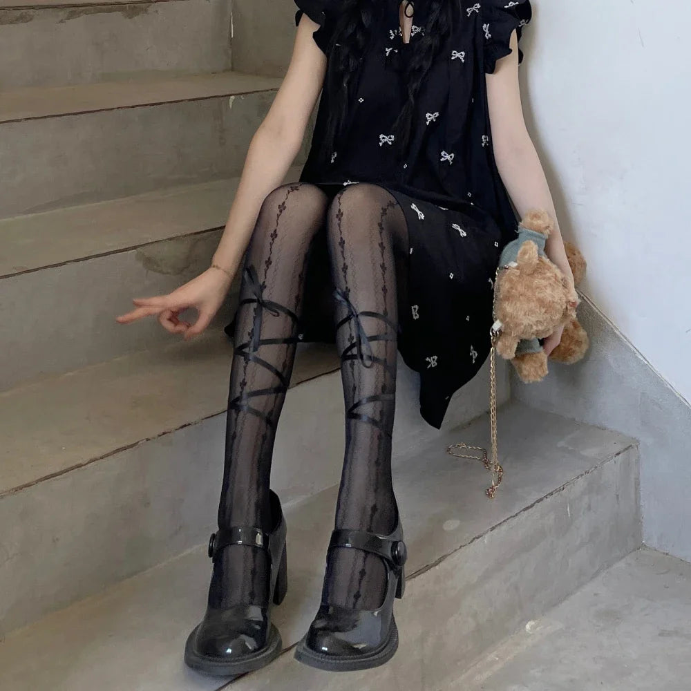 Black Kawaii Bowknot Tights