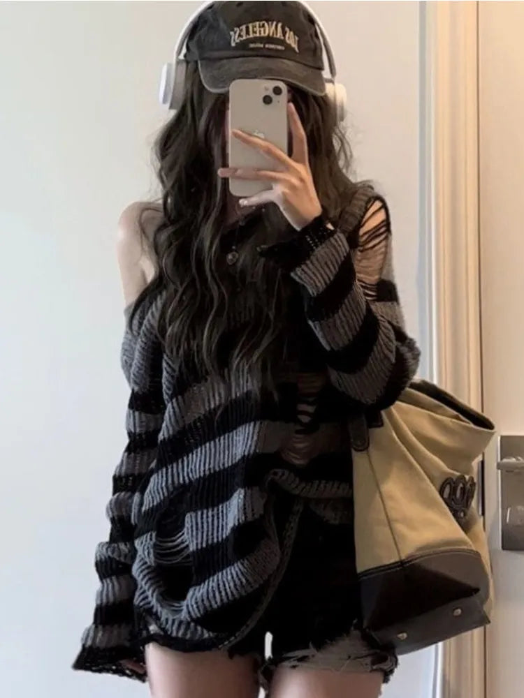 Alt Gray Striped Knitted Sweater