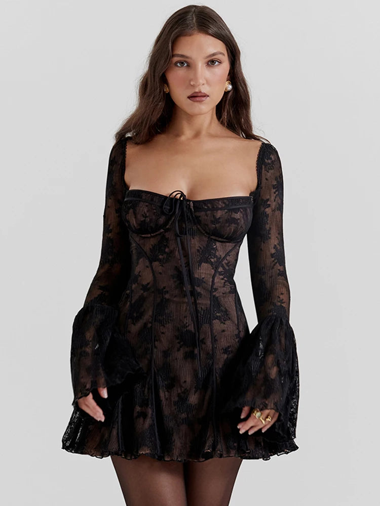 'Last Call' Black Elegant Lace-up Patchwork Dress
