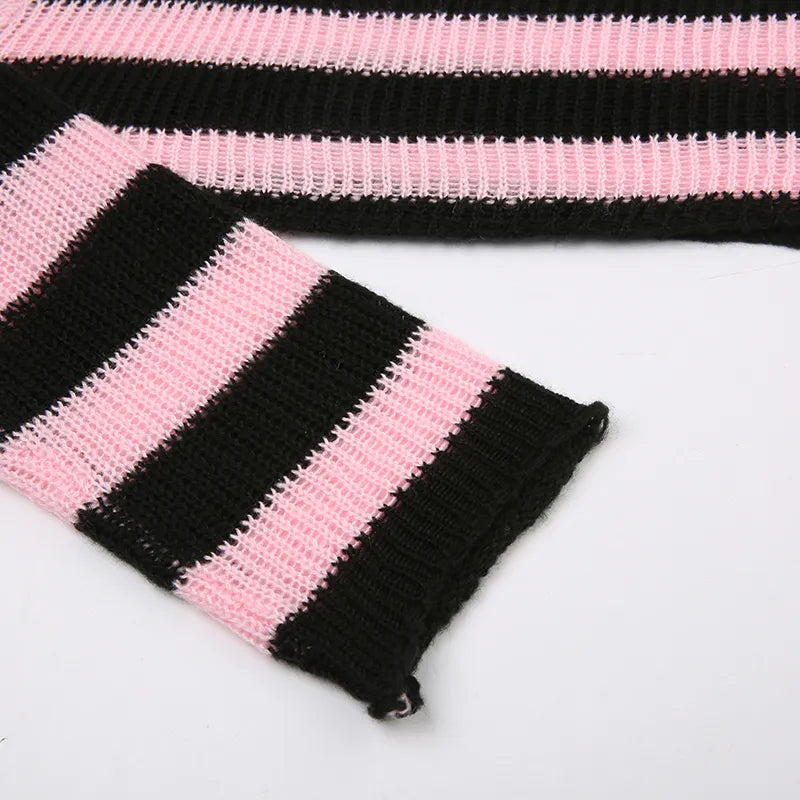 'Name' Pink And Black Kawaii Pullover Knitted Top