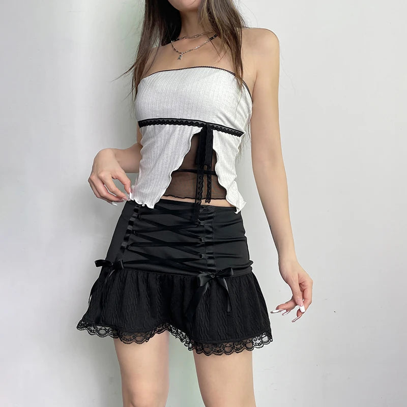 'First Time We Met' Black Kawaii Tie-up Bow A-line Skirt