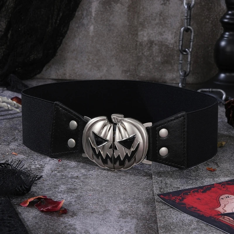 Black PU Goth Pumpkin Waist Belt