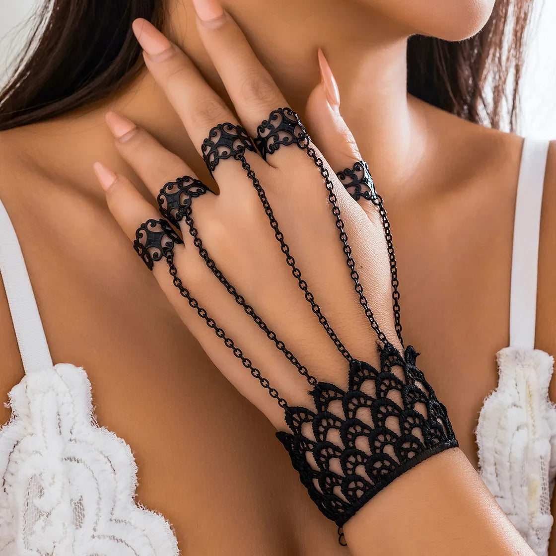 Black Lace Finger Chain Bracelet