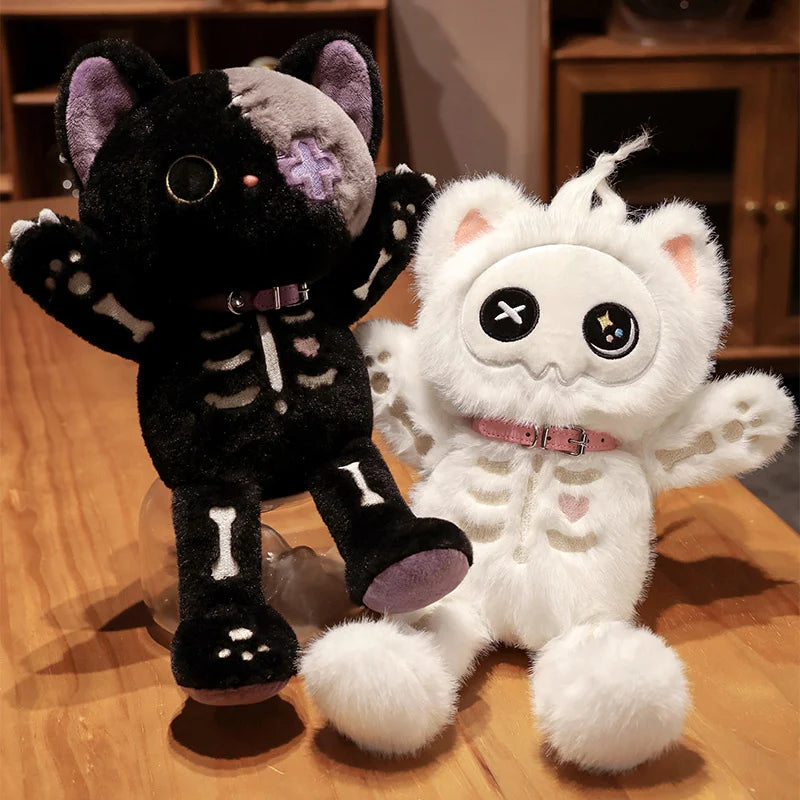 Kawaii Black/White Skeleton Cat Plushie