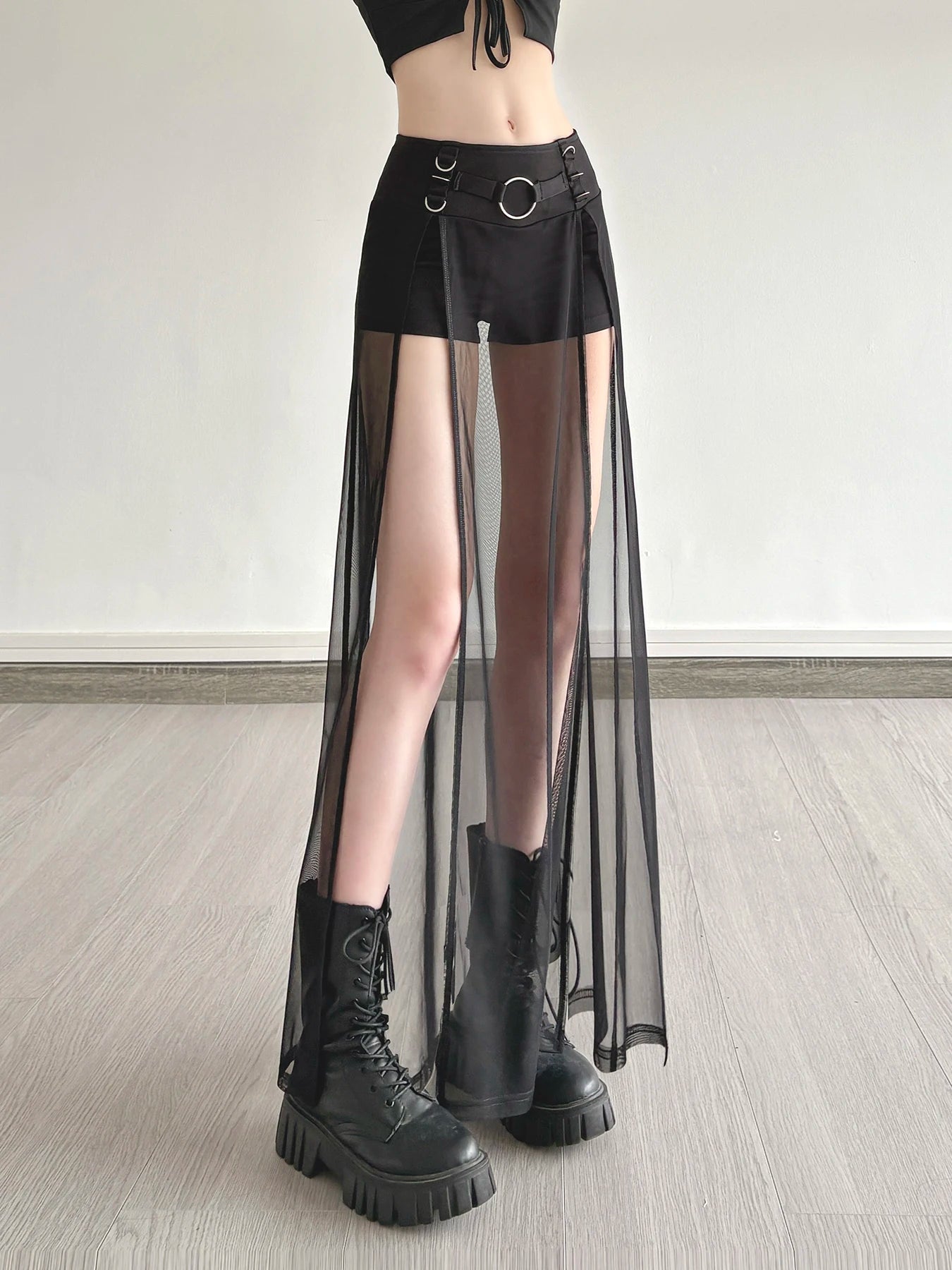 Black Dark Solid Shorts With Split Maxi Skirt – Rags n Rituals