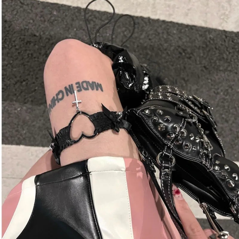 Black Lolita Heart Lace Leg Garter