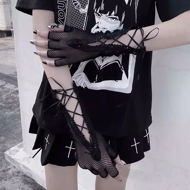'New Age' Black Anime Lolita Fishnet Gloves