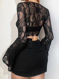 'Rock n Roll' Black Lace Gothic Flare Sleeve Top
