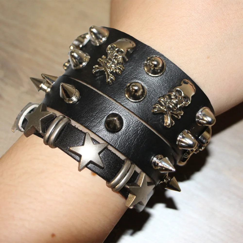 Goth Punk Alt Star Skull Bracelet Set – Rags n Rituals Goth Punk Alt Star Skull Bracelet Set – Rags n Rituals