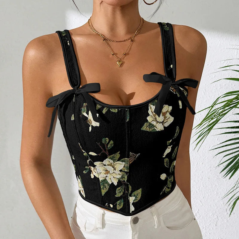 Black Grunge Floral Print Top