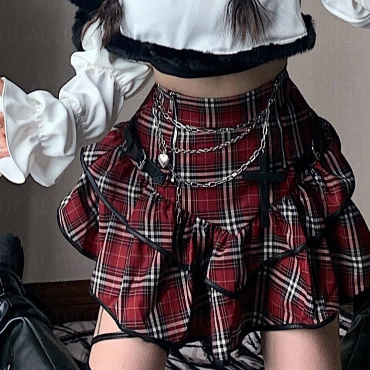 'End Chapter' Red Plaid Grunge Skirt