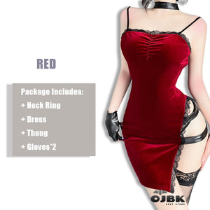 Red Cheongsam Lingerie Uniform Dress Set